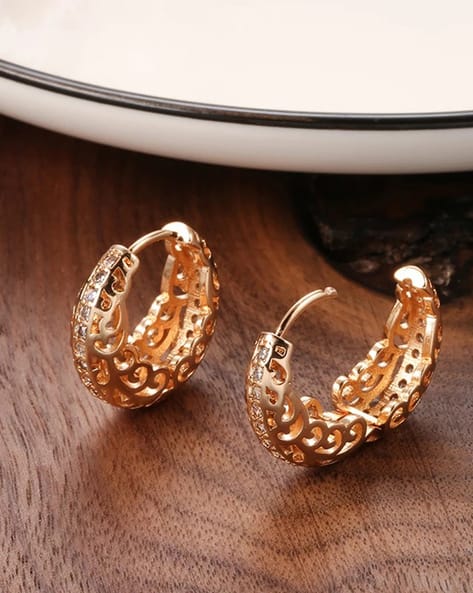 12844ER 18K Gold-Plated Stone-Studded Huggies Earrings