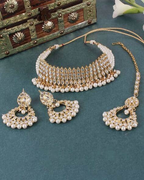 SD10149S Kundan Choker Necklace & Earrings with Mangtika