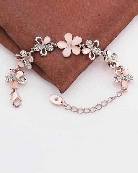 8306B Gold-Plated Stone-Studded Floral Link Bracelet