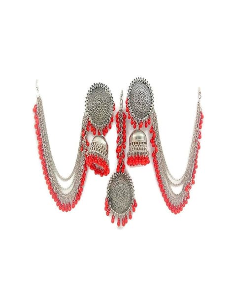 12005S Silver-Toned Danglers with Mangtika