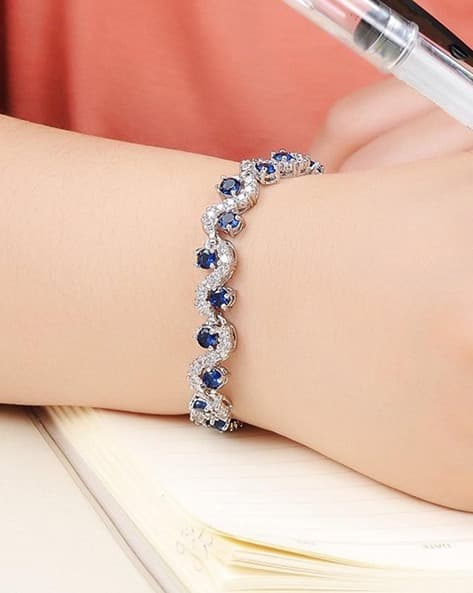 9576B Silver-Plated Crystal-Studded Link Bracelet