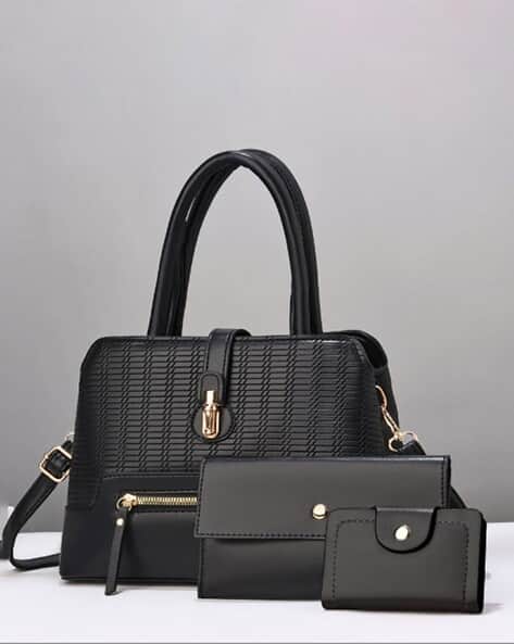 Women Set of 3 - Textured Handbag Clutch Wallet & Card Case