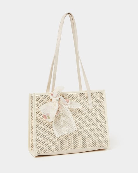 Self-Design Shoulder Bag with Floral Ribbon Scarf