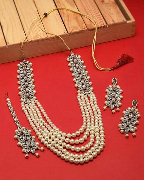 Beads Beaded Necklace Earrings & Maangtika Set