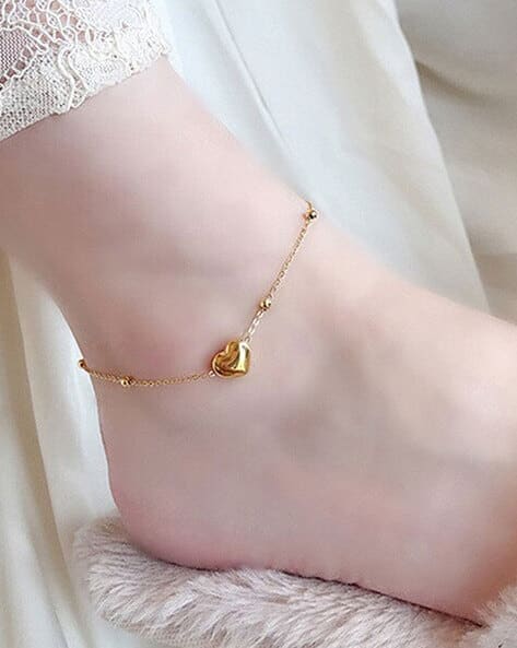 Gold-Plated Heart Beaded Anklet