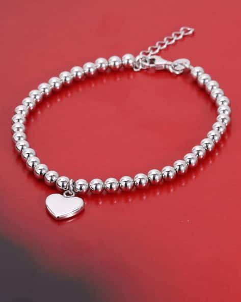 925 Sterling Silver Heart-Shape Charm Beaded Bracelet VANB080