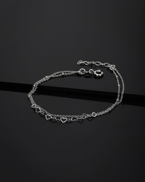 925 Sterling Silver Rhodium-Plated Heart Charms Bracelet VANB040