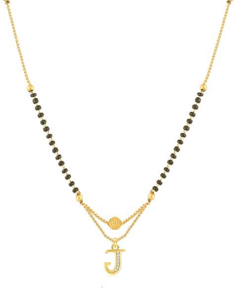 American Diamond-Studded Mangalsutra with Alphabet J Pendant