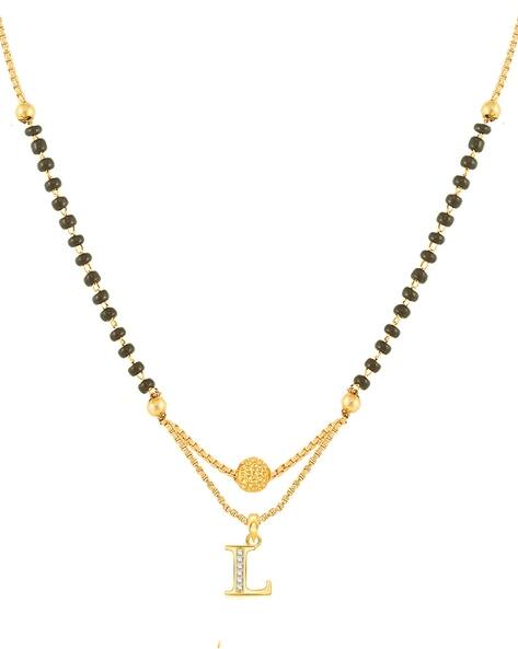 American Diamond-Studded Mangalsutra with Alphabet L Pendant