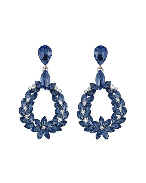 Crystal-Studded Floral Dangler Earrings